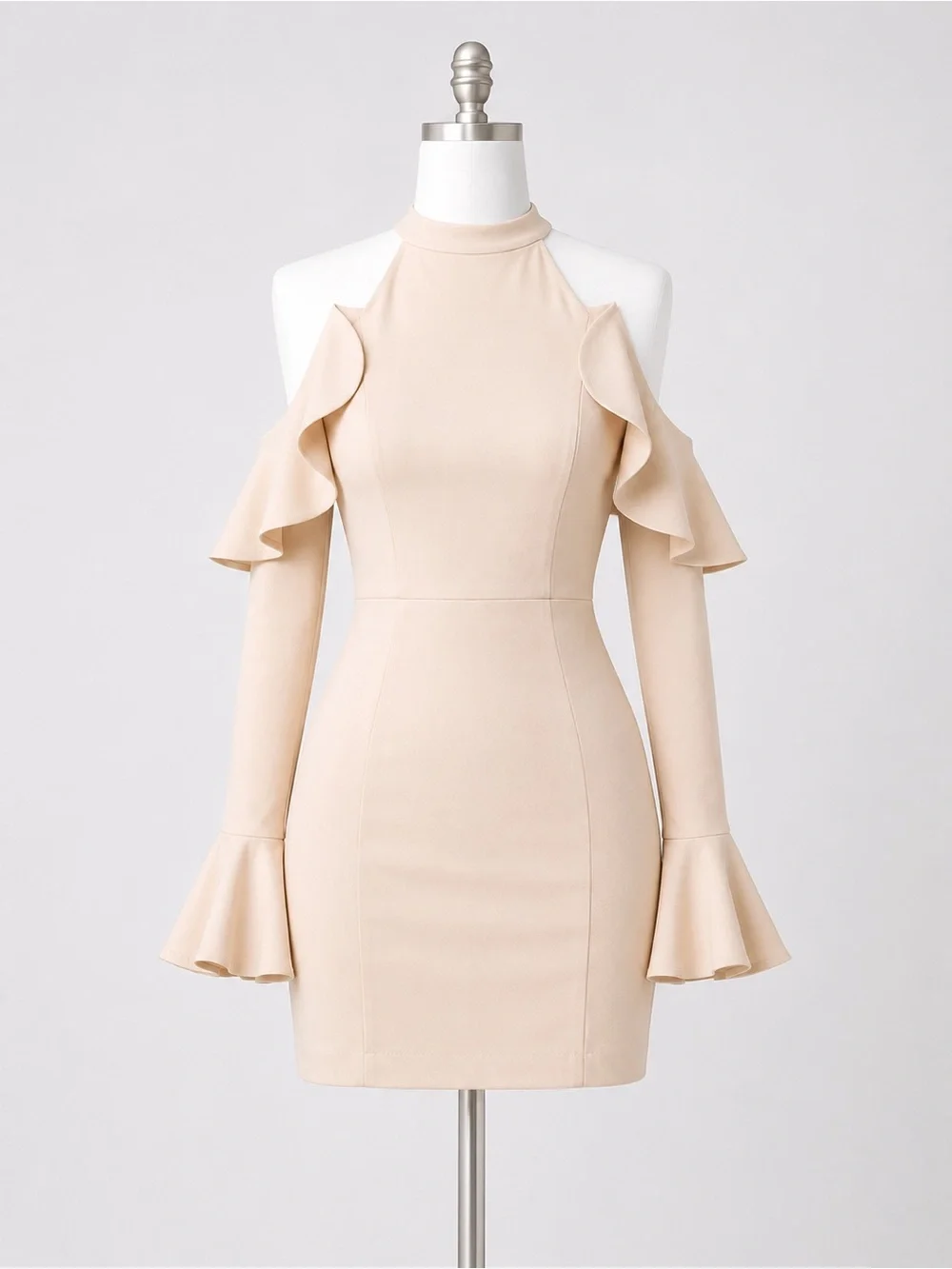 Free People Almond Sweet Talk Statement Ruffle Cocktail Holiday Party Mini Dress